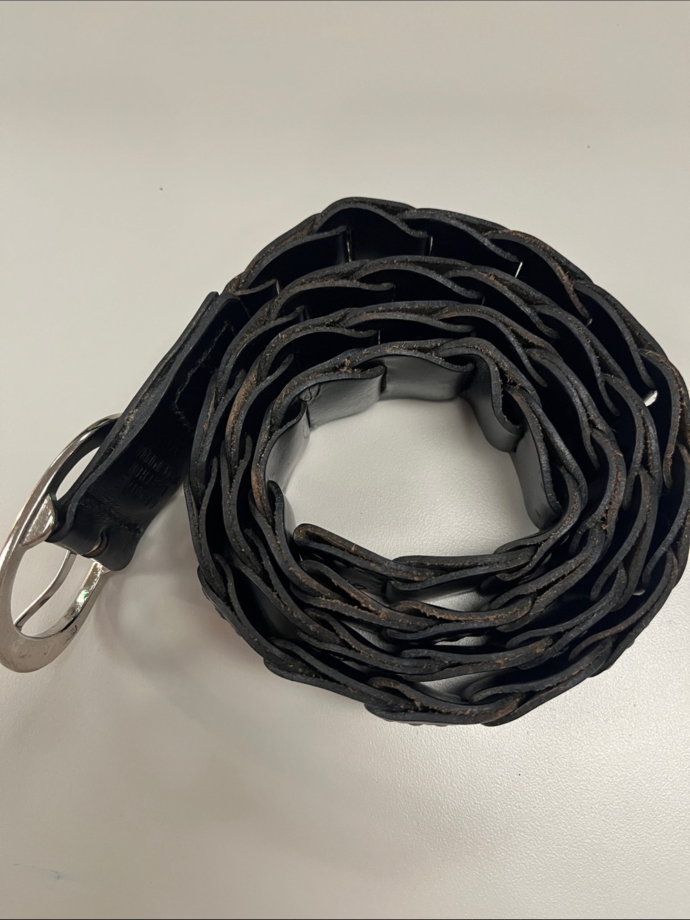 Source Unknown Black interlocking Braid Leather Belt w/Silver Buckle ML - Picture 15 of 15
